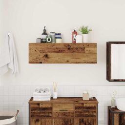 Berkfield Home Bathroom Wall Cabinet Old Wood 100x25x30 cm Engineered Wood in Brown - Size: 100 x 25 x 30 cm - thumbnail 3