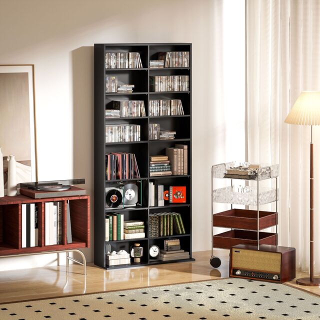 HOMCOM 640 CD Storage Unit 360 DVD Storage Tower w/ 18 Compartments in Black - image 1