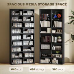 HOMCOM 640 CD Storage Unit 360 DVD Storage Tower w/ 18 Compartments in Black - thumbnail 4