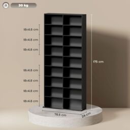 HOMCOM 640 CD Storage Unit 360 DVD Storage Tower w/ 18 Compartments in Black - thumbnail 3