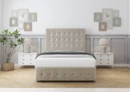 "Sloomy Berlin Plush Divan Base No Drawers - 26"" Headboard & 12"" Footboard in Cream - Size: Small Single" - thumbnail 2