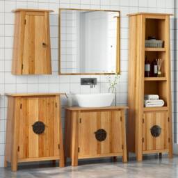 Berkfield Home 4 Piece Bathroom Furniture Set Solid Wood Pine in Brown