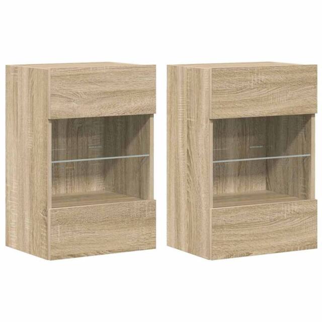 Berkfield Home TV Wall Cabinets with LED Lights 2 pcs Sonoma Oak 40x30x60.5 cm in Light Tan - image 1