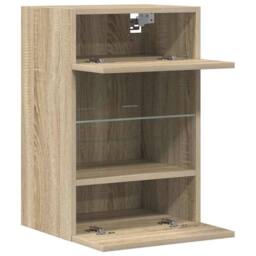 Berkfield Home TV Wall Cabinets with LED Lights 2 pcs Sonoma Oak 40x30x60.5 cm in Light Tan - thumbnail 7