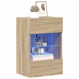 Berkfield Home TV Wall Cabinets with LED Lights 2 pcs Sonoma Oak 40x30x60.5 cm in Light Tan - thumbnail 4