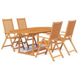 Berkfield Home 5 Piece Garden Dining Set Solid Acacia Wood in Brown - thumbnail 2