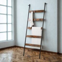 Pirlo Plush 5-Tier Towel Blanket Ladder Shelf Rack With Hooks in Brown - thumbnail 4