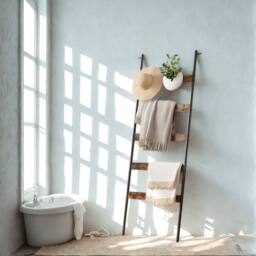 Pirlo Plush 5-Tier Towel Blanket Ladder Shelf Rack With Hooks in Brown - thumbnail 2
