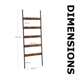 Pirlo Plush 5-Tier Towel Blanket Ladder Shelf Rack With Hooks in Brown - thumbnail 9
