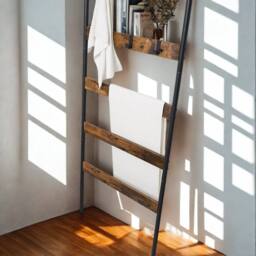 Pirlo Plush 5-Tier Towel Blanket Ladder Shelf Rack With Hooks in Brown - thumbnail 5