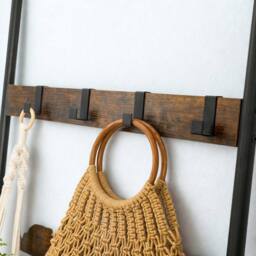 Pirlo Plush 5-Tier Towel Blanket Ladder Shelf Rack With Hooks in Brown - thumbnail 7