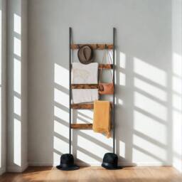 Pirlo Plush 5-Tier Towel Blanket Ladder Shelf Rack With Hooks in Brown - thumbnail 6
