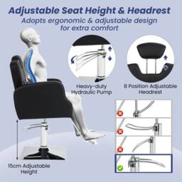 Gymax Barber Chair Swivel Salon Chair With Adjustable Headrest Seat Height in Black - thumbnail 3