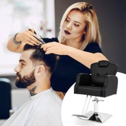 Gymax Barber Chair Swivel Salon Chair With Adjustable Headrest Seat Height in Black - thumbnail 2