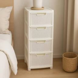 FORGEVIO Rattan Effect Storage Tower Unit, Available with Drawers 4 Drawer in White - thumbnail 3