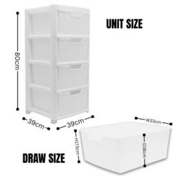 FORGEVIO Rattan Effect Storage Tower Unit, Available with Drawers 4 Drawer in White - thumbnail 2