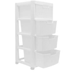 FORGEVIO Rattan Effect Storage Tower Unit, Available with Drawers 4 Drawer in White - thumbnail 4