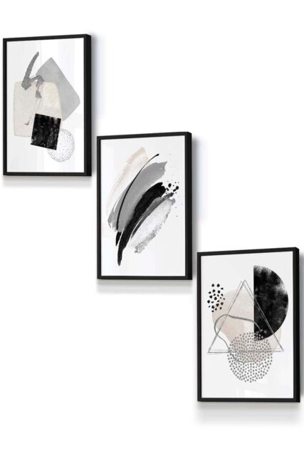 ARTZE Abstract Black Grey Ivory Watercolour Shapes Framed Wall Art - Small - Size: W33 cm x H45 cm x D20mm - image 1