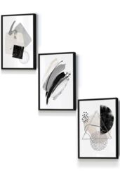 ARTZE Abstract Black Grey Ivory Watercolour Shapes Framed Wall Art - Small - Size: W33 cm x H45 cm x D20mm - thumbnail 1