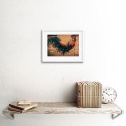 "Artery8 Wall Art Print Moran Graffiti Chicken Rooster Wall Street Framed in White - Size: W7"" x H9""" - thumbnail 2