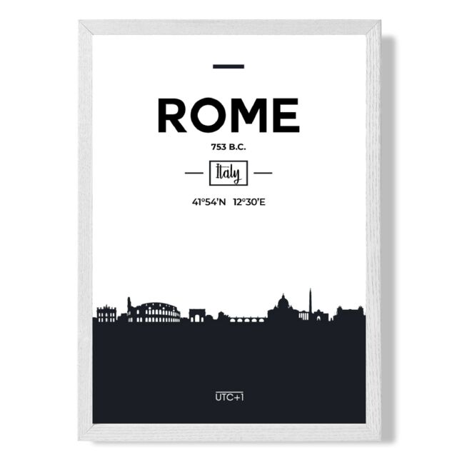 ARTZE Rome Black & White City Skyline Framed Print SIZE: A4 with White Frame - image 1