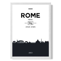ARTZE Rome Black & White City Skyline Framed Print SIZE: A4 with White Frame - thumbnail 1