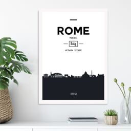 ARTZE Rome Black & White City Skyline Framed Print SIZE: A4 with White Frame - thumbnail 2
