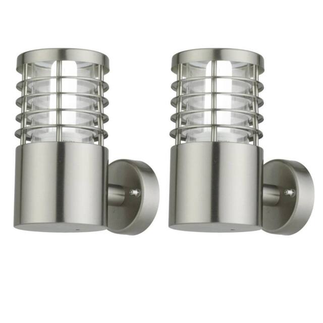 First Choice Lighting Set of 2 Bloom - Brushed Stainless Steel Outdoor Wall Lights in Silver - image 1