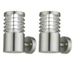 First Choice Lighting Set of 2 Bloom - Brushed Stainless Steel Outdoor Wall Lights in Silver - thumbnail 1