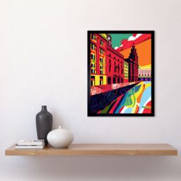 "Artery8 Wall Art Print Royal Albert Dock Liverpool Waterfront Pop Art Framed in Black - Size: W12"" x H16""" - thumbnail 2