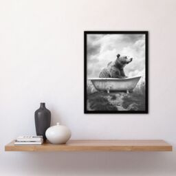 "Artery8 Bear Bath in Mountain Bathtub Black White Surreal Framed Art Print in Grey - Size: W12"" x H16""" - thumbnail 4