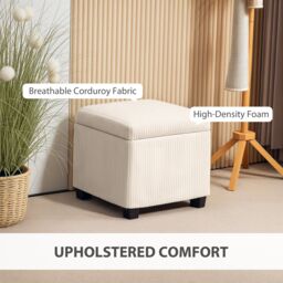 HOMCOM 40 cm Ottoman Storage Box with Removable Lid, Foot Rest in Beige - thumbnail 4