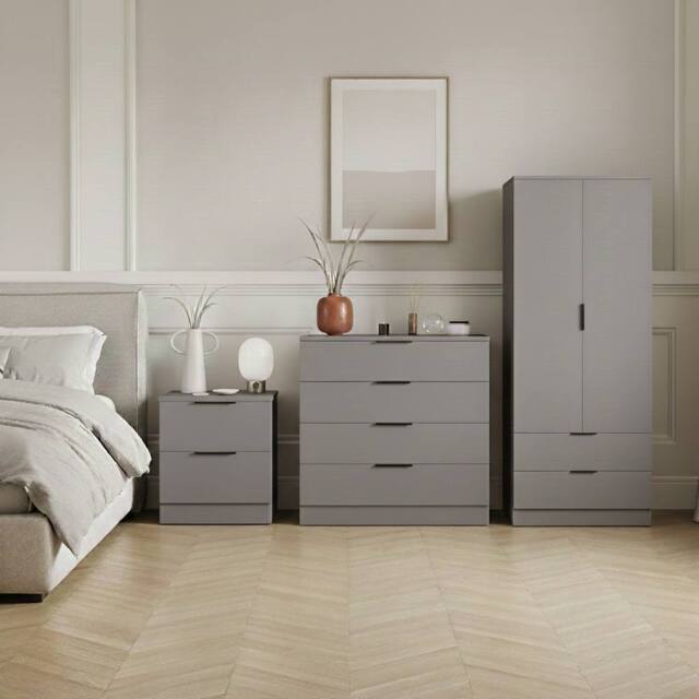 Home Discount Vida Designs Trega 3Pc Bedroom Set(2Dr Bedside, 4Dr Chest & Wardrobe) in Grey - image 1