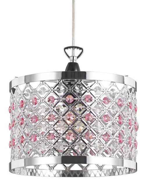 Happy Homewares Modern Sparkly Ceiling Pendant Light Shade with Beads in Pink - image 1