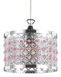 Happy Homewares Modern Sparkly Ceiling Pendant Light Shade with Beads in Pink - thumbnail 1