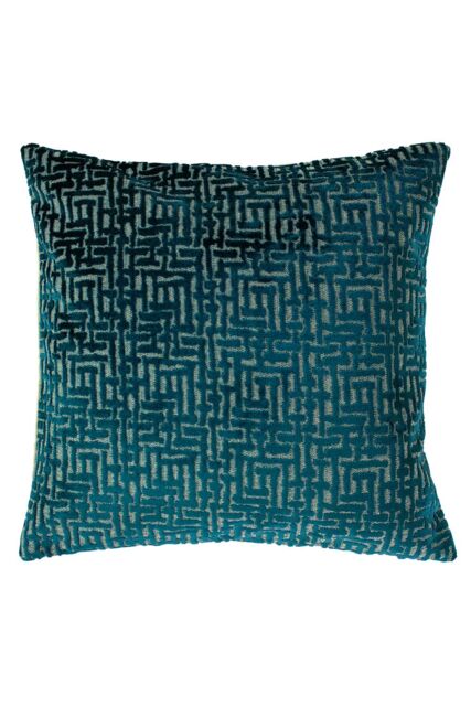 Paoletti Delphi Maze Cut Velvet Cushion in Teal - Size: 45 cm x 45 cm - image 1