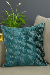 Paoletti Delphi Maze Cut Velvet Cushion in Teal - Size: 45 cm x 45 cm - thumbnail 4