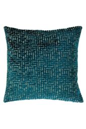 Paoletti Delphi Maze Cut Velvet Cushion in Teal - Size: 45 cm x 45 cm