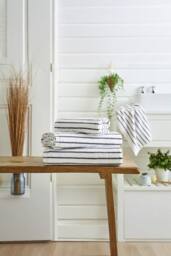 Deyongs Malmo Stripe Towel In Soft Lightweight 480 GSM Pure Cotton in White - thumbnail 1