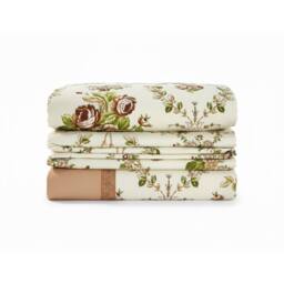 Snug City Soft Floral Brushed Cotton Fitted Flat Sheet & Matching Pillowcases in Natural - Size: Single - thumbnail 2