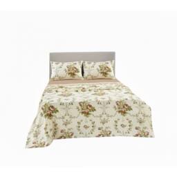 Snug City Soft Floral Brushed Cotton Fitted Flat Sheet & Matching Pillowcases in Natural - Size: Single - thumbnail 3