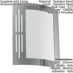 Loops 2 PACK IP44 Outdoor Wall Light Stainless Steel Square 1x 60W E27 Porch Lamp in Metallics - thumbnail 2
