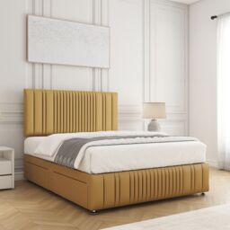 "BSSPOKE Rosie Plush Velvet Divan Bed Set 24"" Headboard & Mattress No Drawers in Mustard - Size: Super King" - thumbnail 2