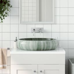 Berkfield Home Countertop Basin Green Oval 59x40x15 cm Ceramic - Size: 59 x 40 x 15 cm