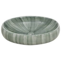 Berkfield Home Countertop Basin Green Oval 59x40x15 cm Ceramic - Size: 59 x 40 x 15 cm - thumbnail 4