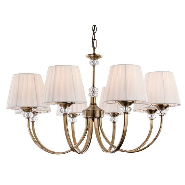 Netlighting Langham 8 Light Multi Arm Chandelier Antique Brass Pleated Cream Shades E14 in Gold