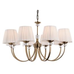 Netlighting Langham 8 Light Multi Arm Chandelier Antique Brass Pleated Cream Shades E14 in Gold