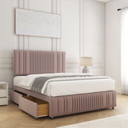 "BSSPOKE Rosie Plush Velvet Divan Bed Set 24"" Headboard & 4Drawers No Mattress in Pink - Size: King" - thumbnail 2