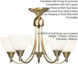 Loops Hanging Ceiling Pendant Light ANTIQUE BRASS 5x Shade Lamp Bulb Holder Fitting in Metallics - thumbnail 2