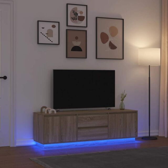 Berkfield Home TV Cabinet with LED Lights Sonoma Oak 160.5x41x50 cm in Brown - image 1